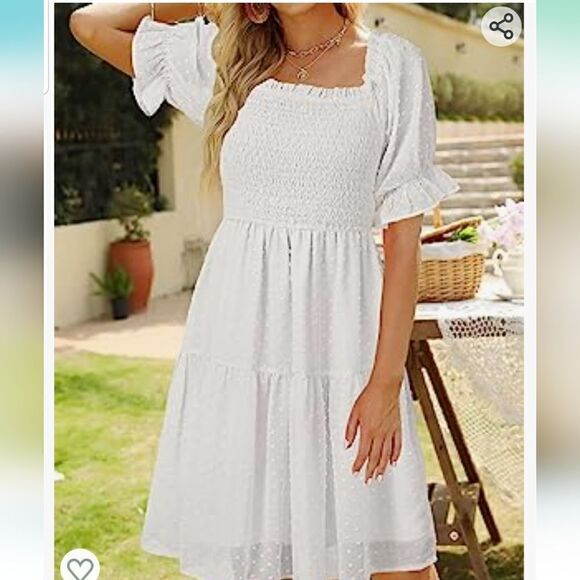 TECREW Womens Square Neck Puff Sleeve Mini Dress Small NWT - Picture 6 of 14